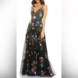 Mac Duggal Floral Embellished A-Line Gown Black Size 14 Preowned